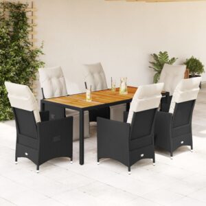 Set da Pranzo da Giardino 5 pz Nero con Cuscini in Polyrattan