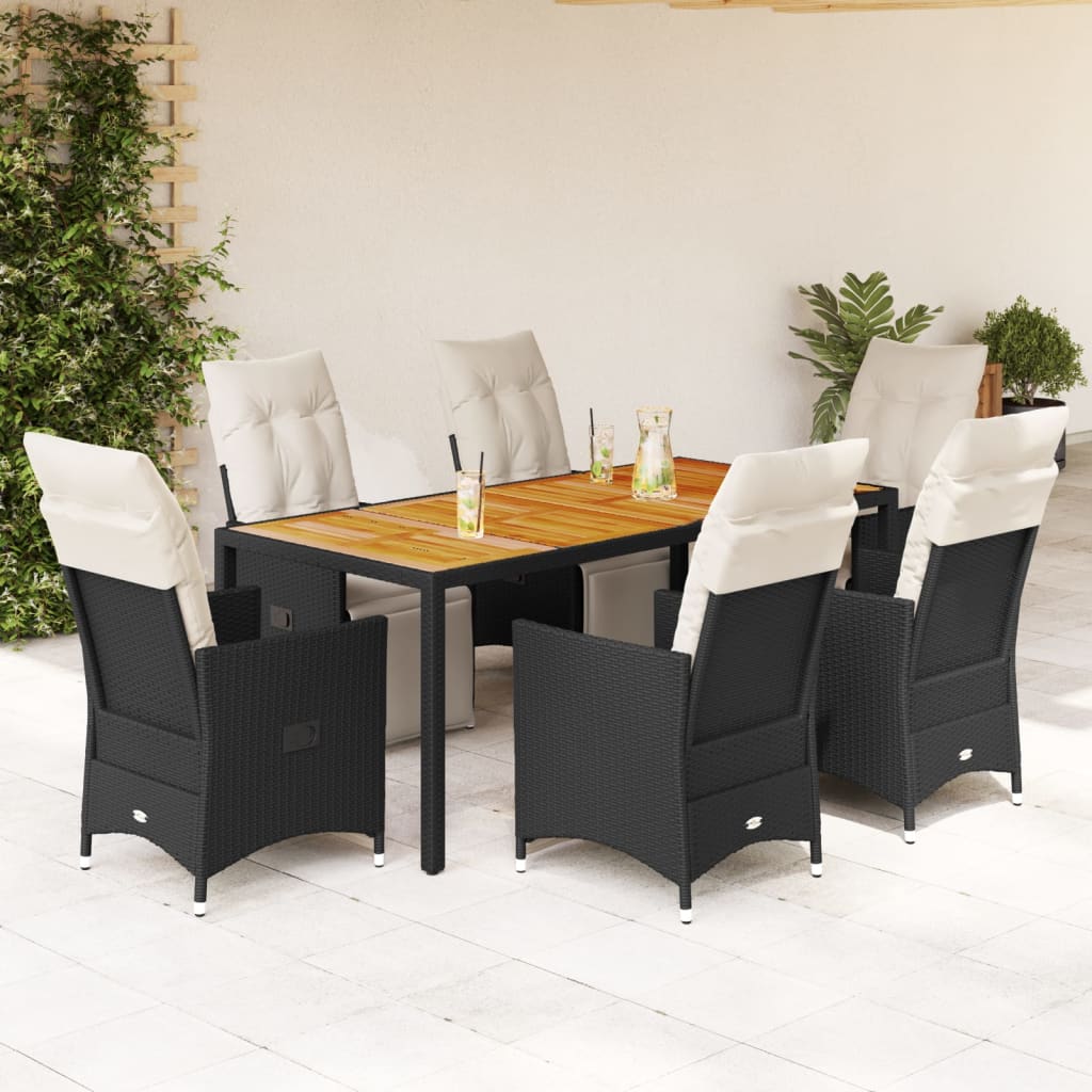 Set da Pranzo da Giardino 5 pz Nero con Cuscini in Polyrattan