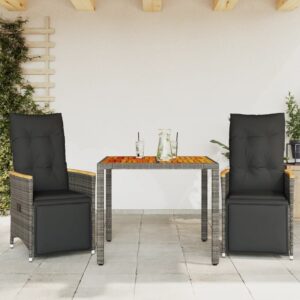 Set Bistrò da Giardino 3 pz con Cuscini in Polyrattan Nero