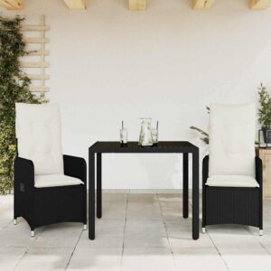 Set da Bistrò da Giardino 7 pz con Cuscini Nero in Polyrattan