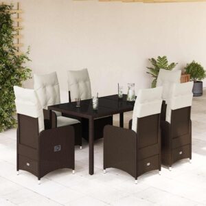 Set Bistrò da Giardino 3 pz con Cuscini in Polyrattan Marrone