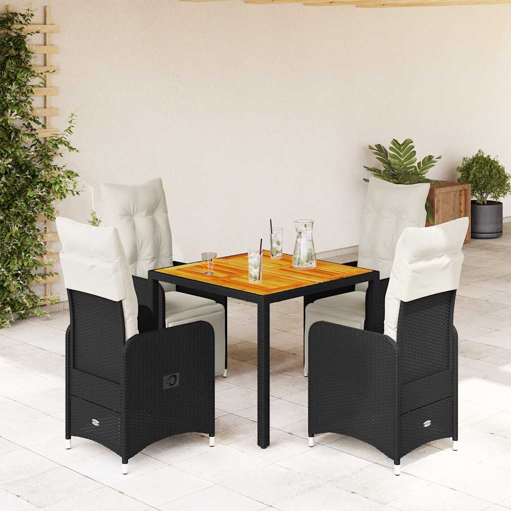 Set da Bistrò da Giardino 7 pz con Cuscini Nero in Polyrattan