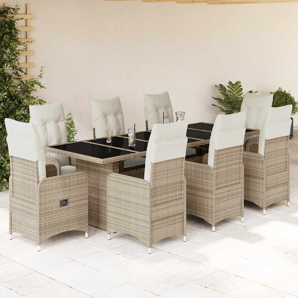 Set Bistrò da Giardino 11 pz con Cuscini in Polyrattan Marrone