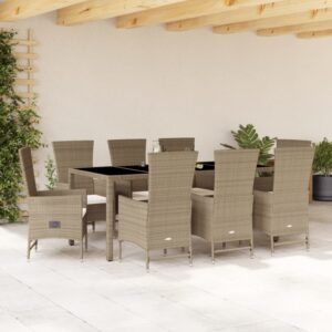 Set da Pranzo da Giardino 5 pz con Cuscini Beige in Polyrattan