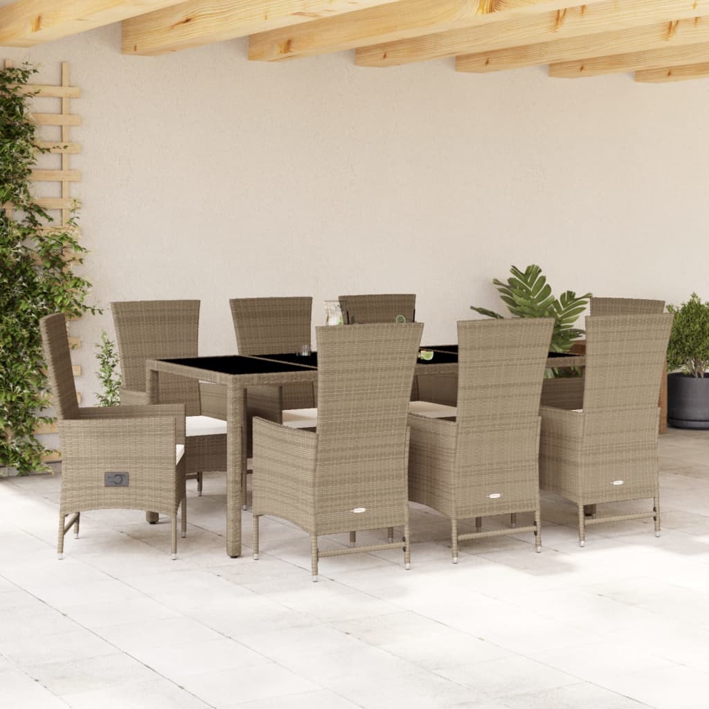 Set da Pranzo da Giardino 5 pz con Cuscini Beige in Polyrattan