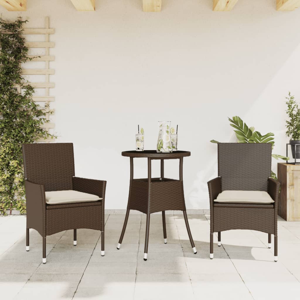 Set da Pranzo da Giardino 5 pz con Cuscini Polyrattan e Vetro