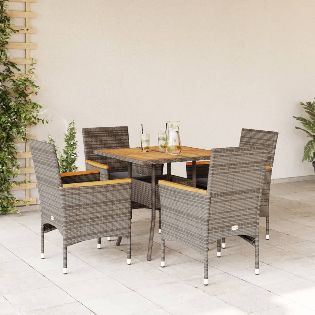 Set Pranzo da Giardino 5 pz con Cuscini Nero Polyrattan Acacia