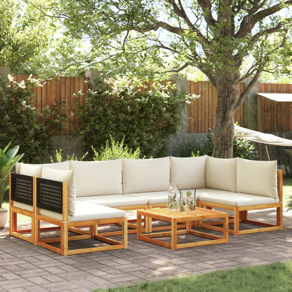 Set di divani da giardino 3 pezzi con cuscini in legno di acacia e rattan