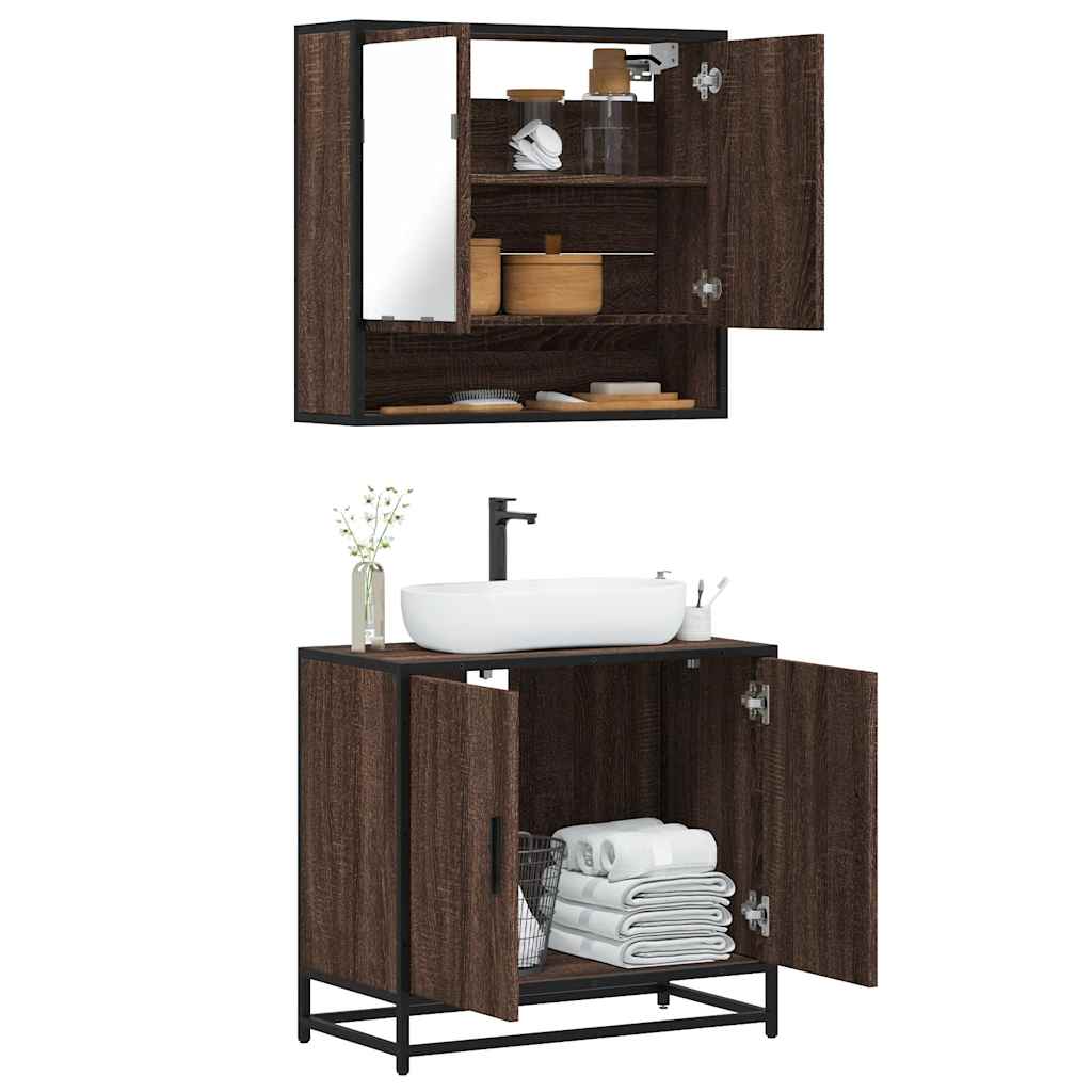 Set Mobili da Bagno 2 pz Rovere Sonoma in Legno Multistrato