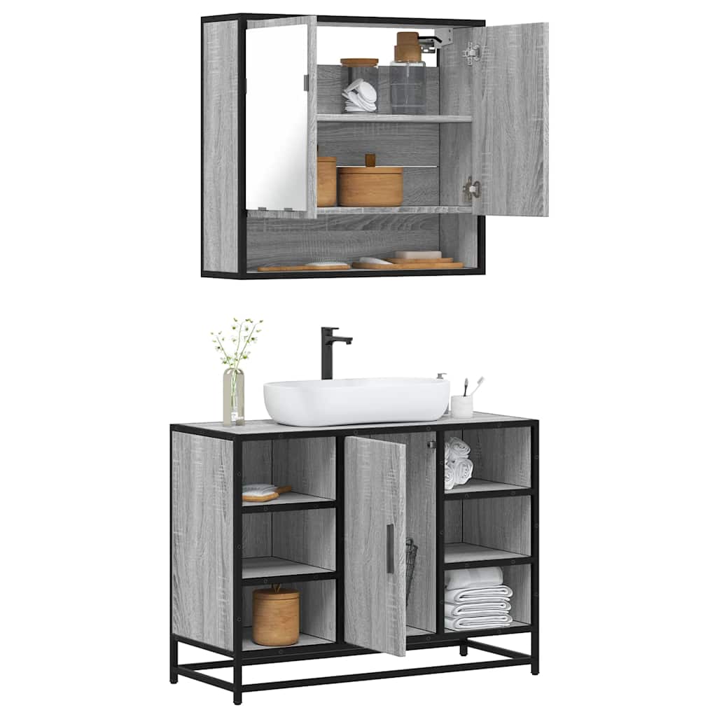 Set Mobili da Bagno 2 pz Rovere Sonoma in Legno Multistrato