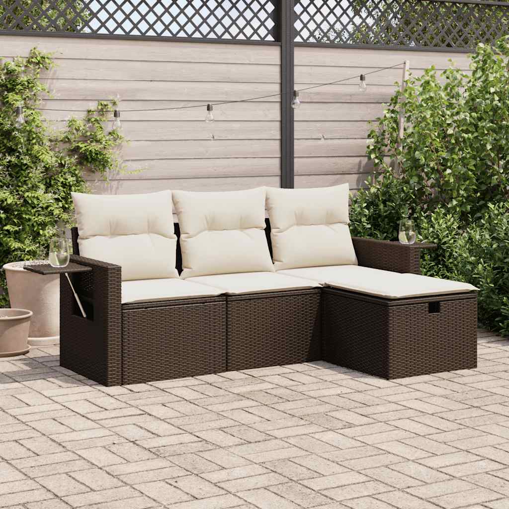 Set Divani da Giardino 4 pz con Cuscini Nero in Polyrattan