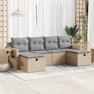 Set Divano da Giardino 6 pz con Cuscini Beige in Polyrattan