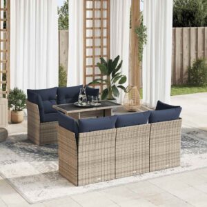 Set Divano da Giardino 6pz con Cuscini Grigio Polyrattan Acacia