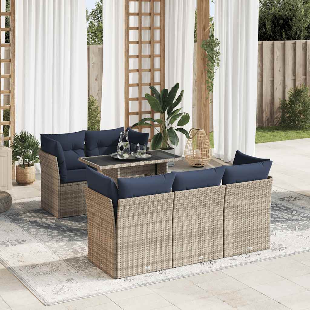 Set Divano da Giardino 6pz con Cuscini Grigio Polyrattan Acacia