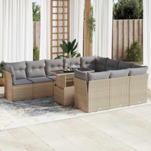 Set Divani da Giardino 11 pz con Cuscini in Polyrattan Nero
