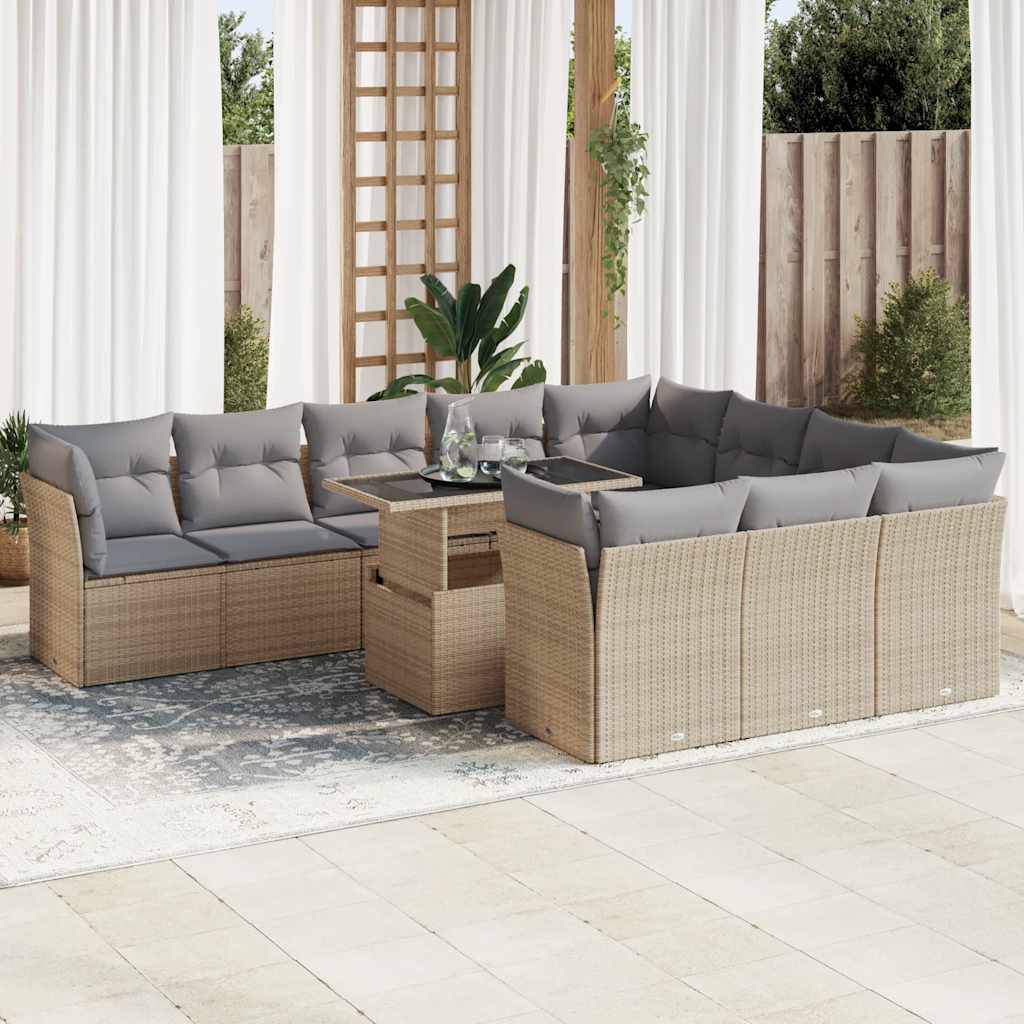 Set Divani da Giardino 11 pz con Cuscini in Polyrattan Nero