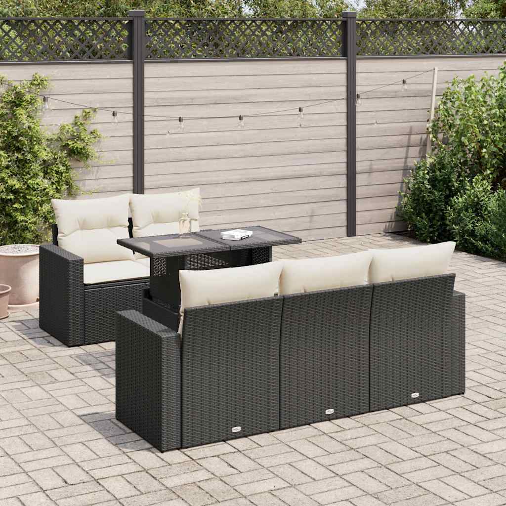 Set Divano da Giardino 6 pz con Cuscini Nero in Polyrattan