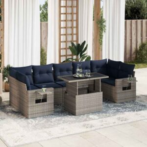Set Divani da Giardino con Cuscini 8 pz Grigio Polyrattan Acacia