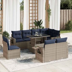 Set Divani Giardino 9 pz con Cuscini Marrone Polyrattan Acacia