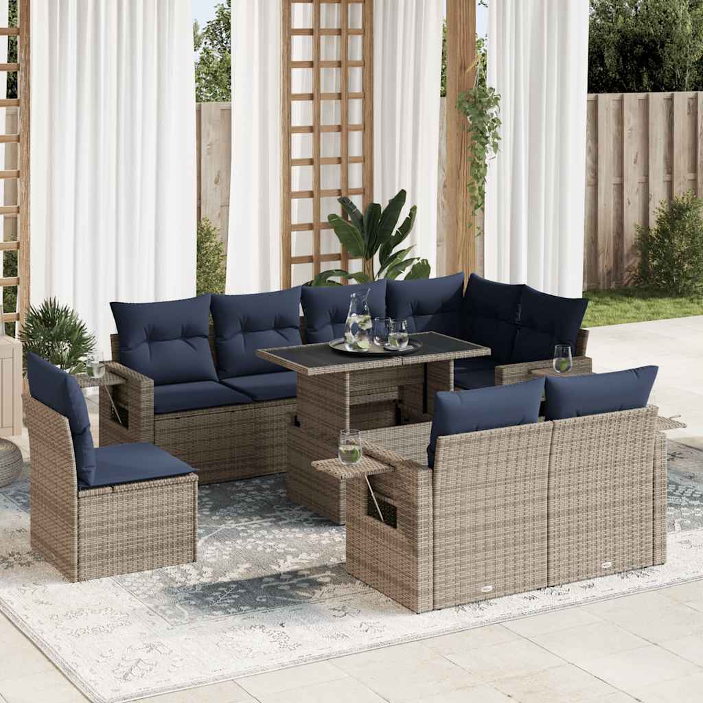 Set Divani Giardino 9 pz con Cuscini Marrone Polyrattan Acacia