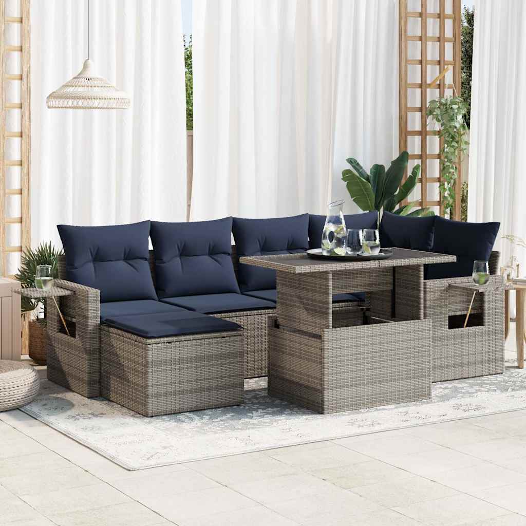 Set Divani Giardino 7 pz con Cuscini Marrone Polyrattan Acacia