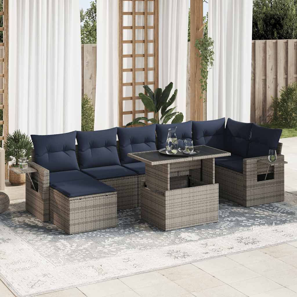 Set Divani Giardino 8 pz con Cuscini Marrone Polyrattan Acacia