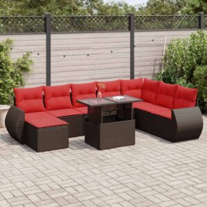 Set Divani Giardino 9 pz con Cuscini Polyrattan Acacia Grigio