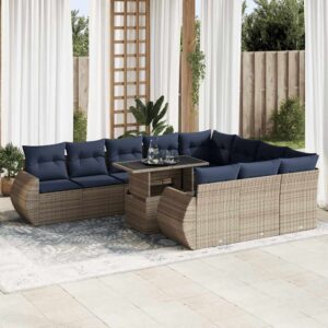 Set Divani Giardino 11 pz con Cuscini Polyrattan Acacia Grigio