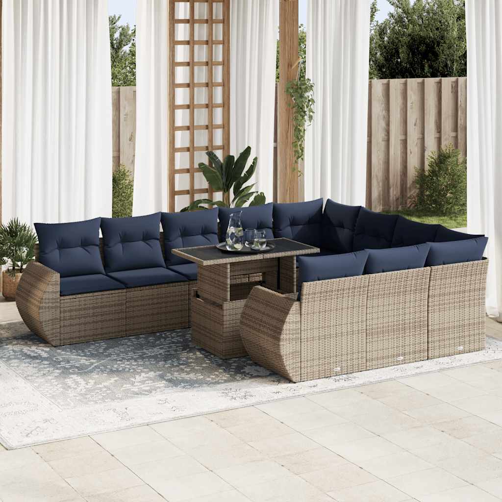 Set Divani Giardino 11 pz con Cuscini Polyrattan Acacia Grigio