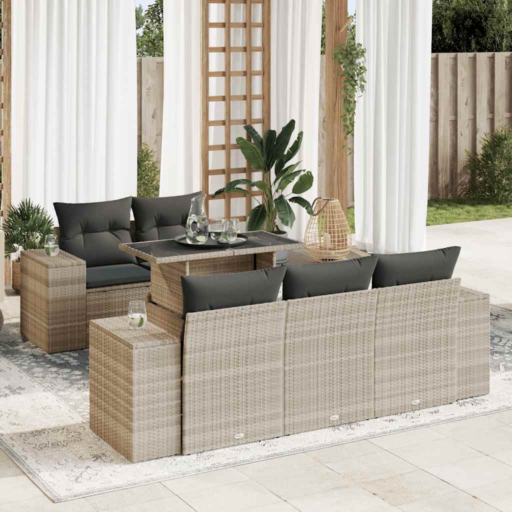 Set Divano da Giardino 6 pz con Cuscini Nero in Polyrattan