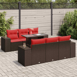 Set Divani da Giardino 7pz con Cuscini Grigio Polyrattan Acacia