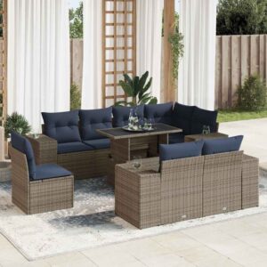 Set Divani Giardino 9 pz con Cuscini Marrone Polyrattan Acacia