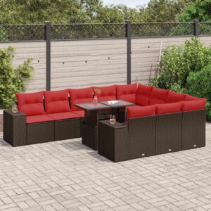 Set Divani Giardino 11 pz con Cuscini Polyrattan Acacia Grigio