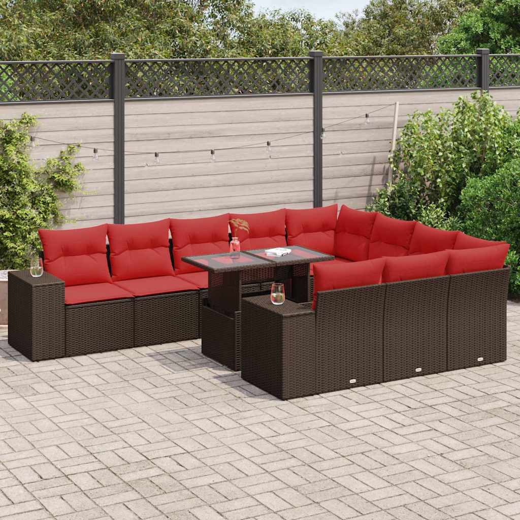 Set Divani Giardino 11 pz con Cuscini Polyrattan Acacia Grigio