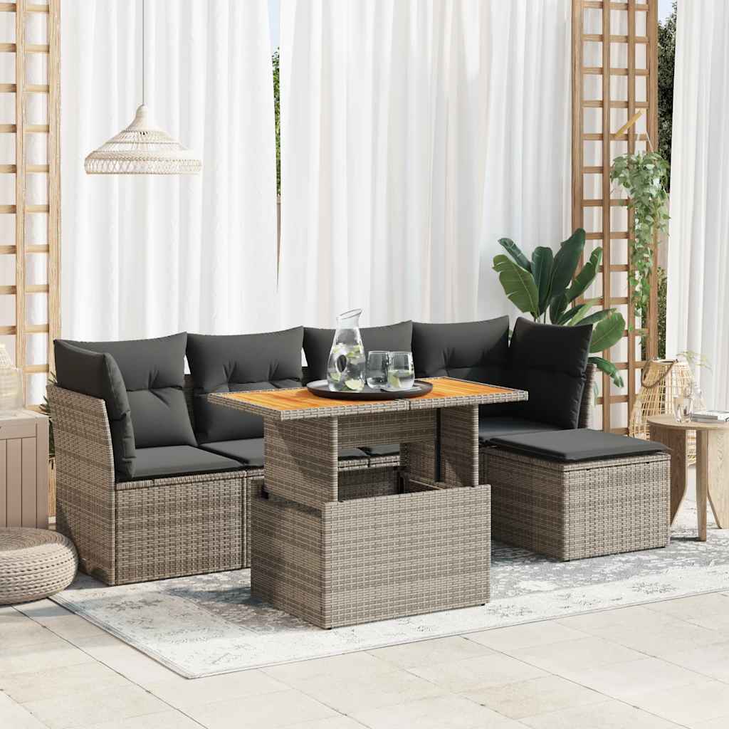Set Divano da Giardino 6 pz con Cuscini Beige in Polyrattan