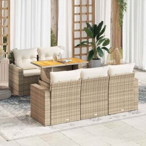 Set Divano da Giardino 6 pz con Cuscini Nero in Polyrattan