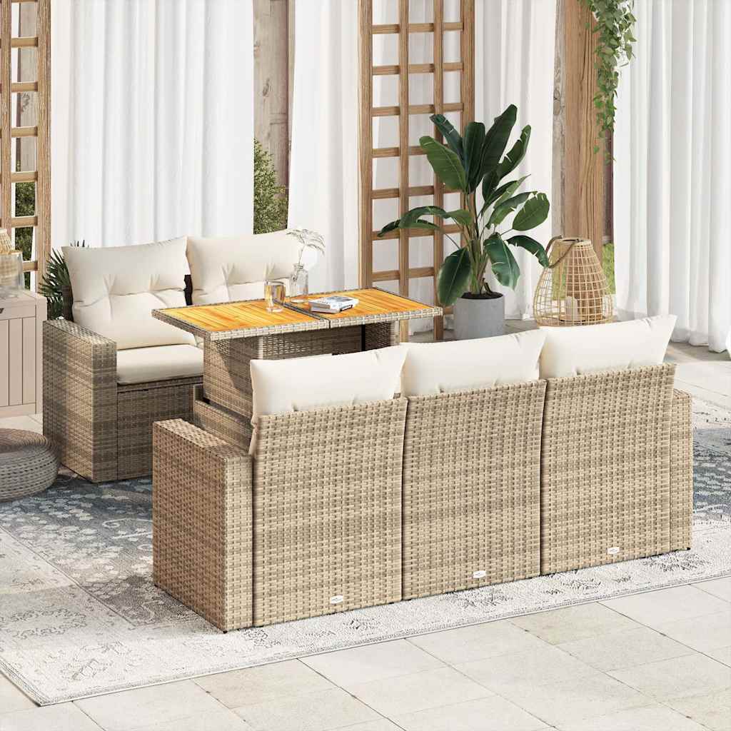 Set Divano da Giardino 6 pz con Cuscini Nero in Polyrattan