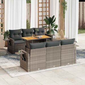 Set Divani da Giardino con Cuscini 7pz Nero Polyrattan