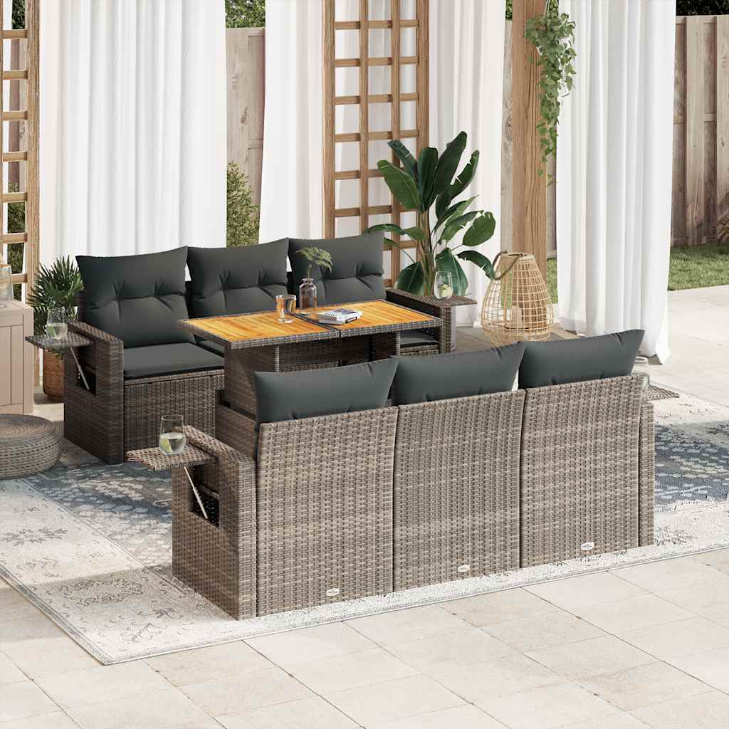 Set Divani da Giardino con Cuscini 7pz Nero Polyrattan