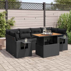 Set Divani da Giardino 7 pz con Cuscini Beige in Polyrattan