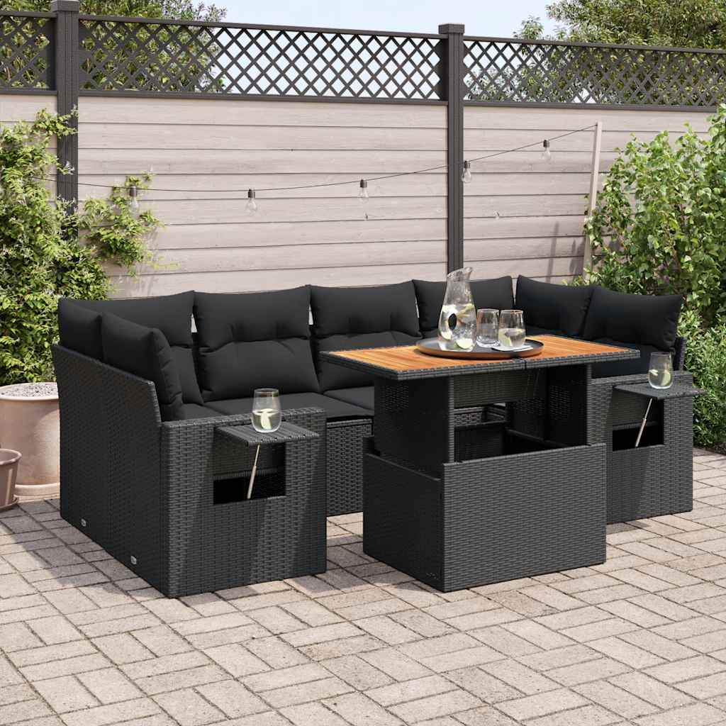 Set Divani da Giardino 7 pz con Cuscini Beige in Polyrattan