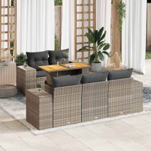 Set Divano da Giardino 6 pz con Cuscini Beige in Polyrattan