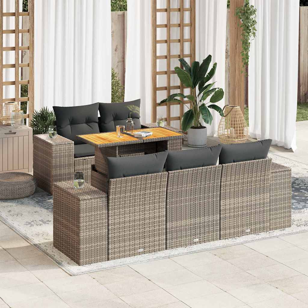 Set Divano da Giardino 6 pz con Cuscini Beige in Polyrattan
