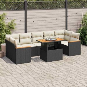 Set Divano da Giardino 8 pz con Cuscini Beige in Polyrattan