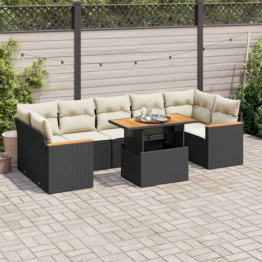 Set Divano da Giardino 8 pz con Cuscini Beige in Polyrattan