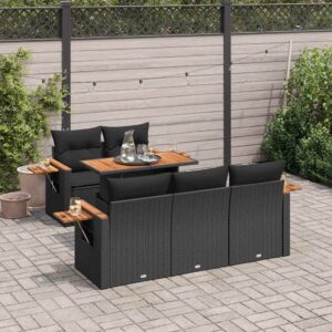 Set Divano da Giardino 6pz con Cuscini Grigio Polyrattan Acacia