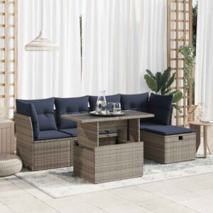 Set Divano Giardino 6 pz con Cuscini Marrone Polyrattan Acacia