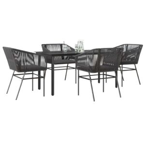 Set da Pranzo da Giardino con Cuscini 5 pz Polyrattan Vetro