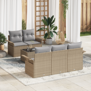 Set Divano Giardino 6 Pezzi con Cuscini Beige Polyrattan