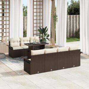 Set Divano da Giardino 8 Pezzi con Cuscini Marrone Rattan Sintetico